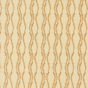 May include: A textile fabric featuring a repeating pattern of vertical, wavy lines in a golden-brown color. Each line is composed of small, delicate leaf-like shapes. The background is a solid, light cream color with a visible woven texture.