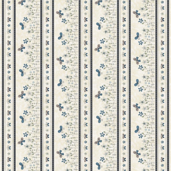 Butterflies and Blooms - Cream Border Stripe 3151-33 - Henry Glass - by Gail Pan - 100% Cotton - Sku: 68520