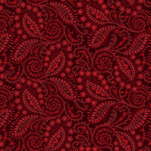 Quiet Grace Cranberry Swirled Paisley 934-88 - Henry Glass - by Kim Diehl - 100% Cotton