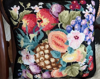 Handmade Antique Needlepoint Pillow Beautiful Floral Pattern