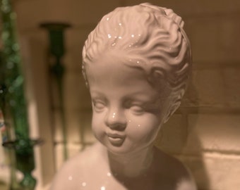 Rare Vintage White Italian Pottery Bust of a Girl