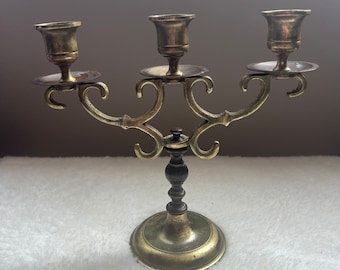 Vintage made in Japan brass candelabra candlesticks/ candleholders. 2 tone brass. Patina. 3 candles.