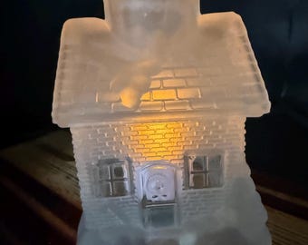 Frosted Fairy Lamp- winter home, Timeless Treasures NIB Vintage cottage core frosted glass. adorable  Glass house candle votive