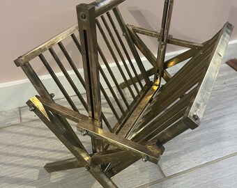 Mid Century modern brass magazine rack, foldable. Italian. Hollywood regency