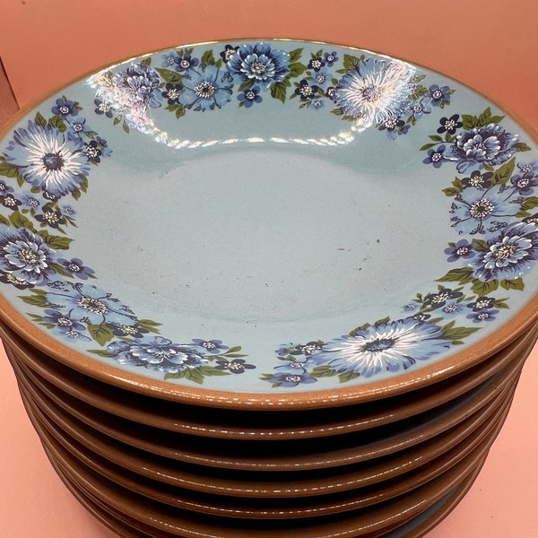 Taylor Smith & Taylor Blue Azura Salad Plates/ bowl mid century floral  Coupe Soup Bowl Azura