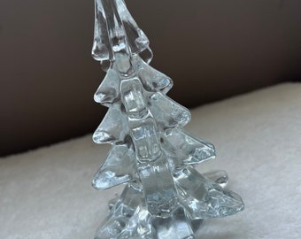 Vintage Silvestri style glass Christmas Tree Crystal Clear Art Glass Christmas Pine Tree 6 3/8" made in taiwan