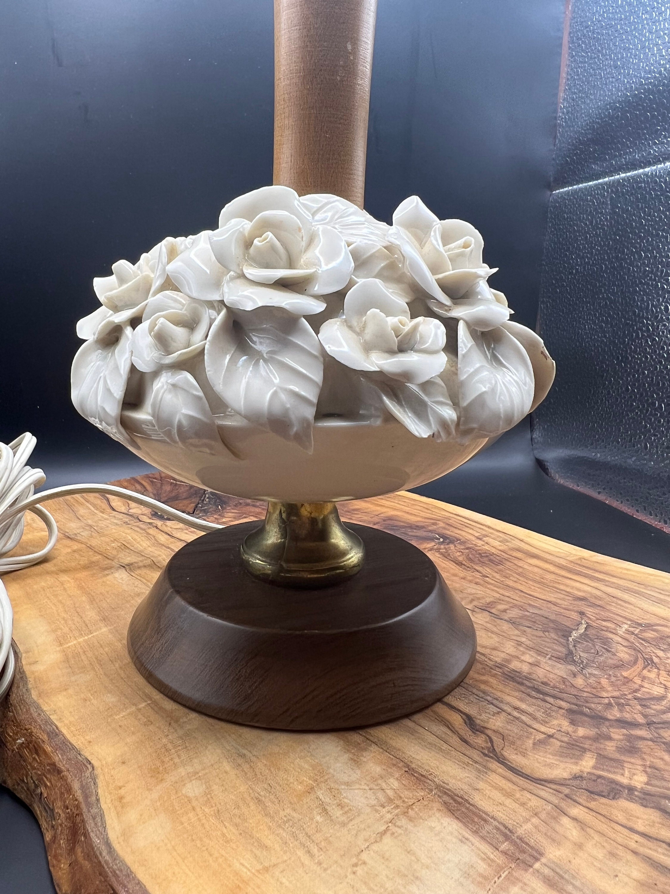 Porcelain Flower Lamp Mcm Cottage Core Etsy