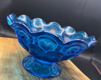 LE Smith, Moon and Stars open Compote / Candy Dish Blue / Bluenique / Turquoise / Aqua 5" wide flared bowl