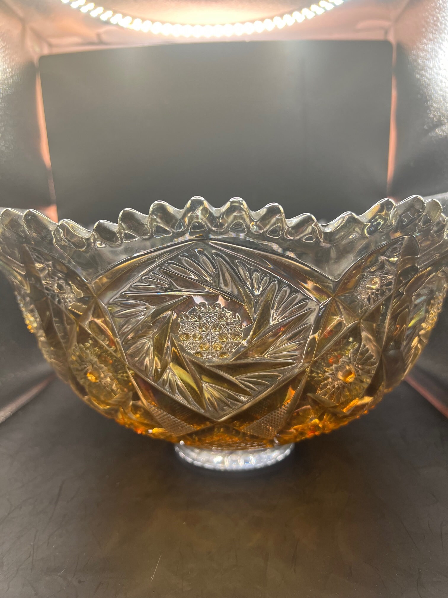Imperial Glass Punch Bowl With 7 Cups Smoke or Peacock Colored Carnival