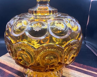 LE Smith Large  Covered Compote / Candy Dish- Amber Color Glass- 7/12" tall.