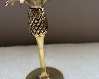 Vintage pineapple crown brass candlestick holder.