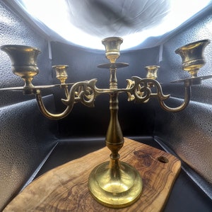 Vintage brass candelabra candlesticks/ candleholders. . Patina. 5 candles.