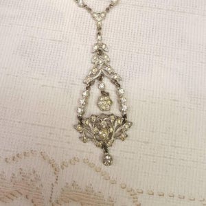 AUTHENTIC 1920s Vintage Art Deco Rhinestone Necklace -silver tone pot metal-vintage rhinestone-gatsby wedding-flapper necklace-downton abbey