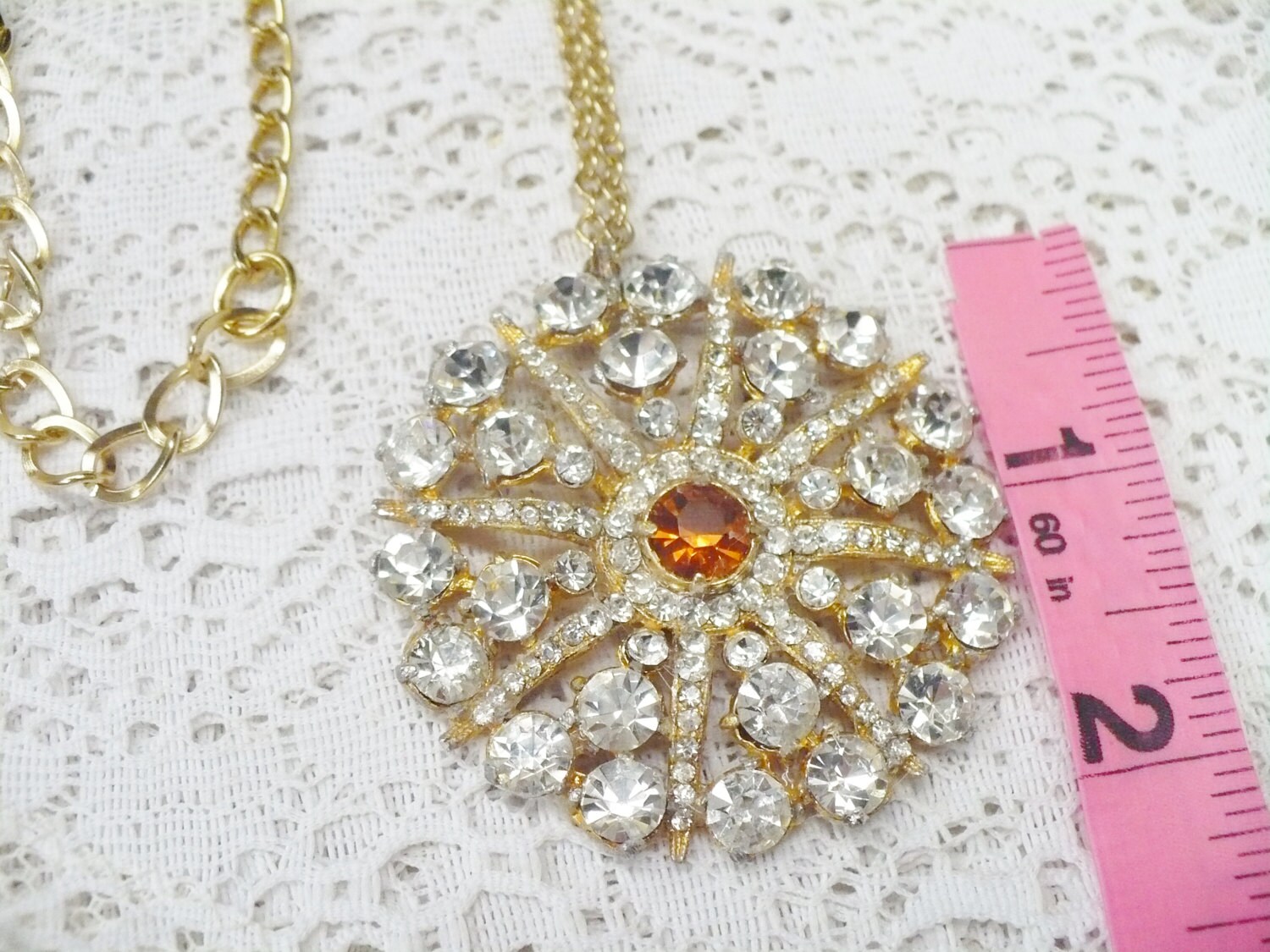 OOAK Vintage Gold Clear/Citrine Color RHINESTONE Pendant | Etsy