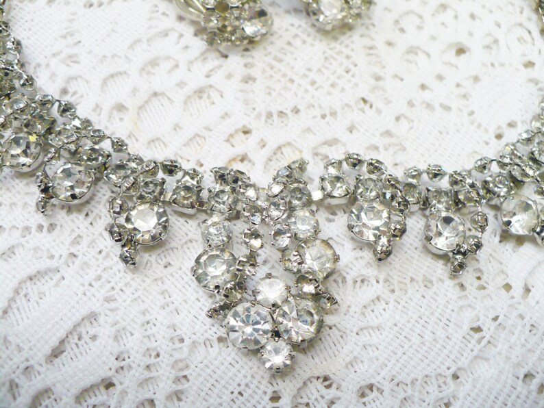 STUNNING Vintage RHINESTONE Choker Necklace/earring Set Clip Etsy