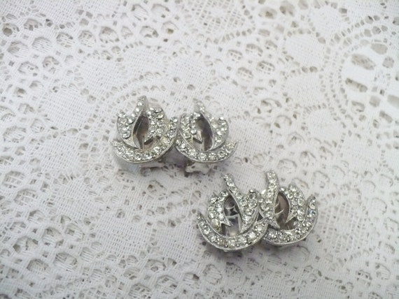 Authentic 1940s Vintage Art Deco RHINESTONE Earri… - image 3