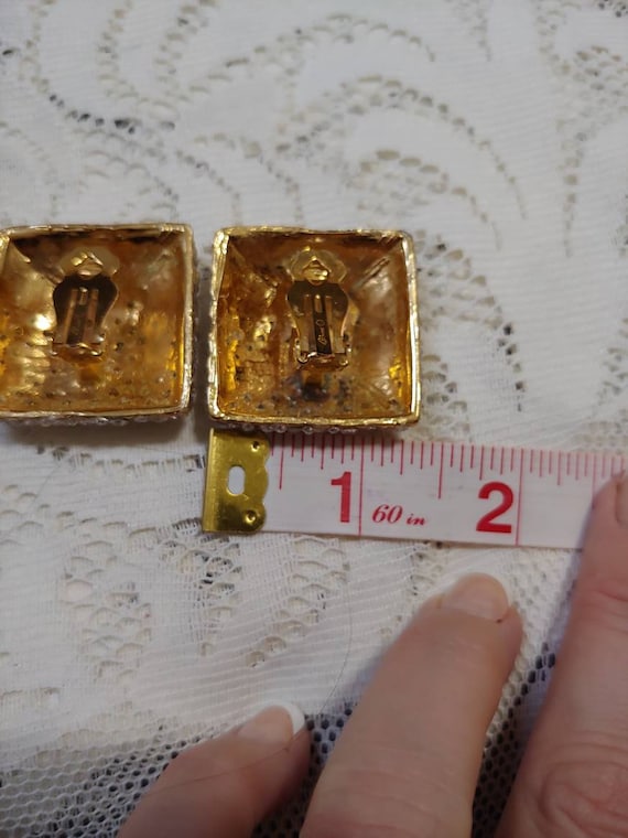 Stunning HUGE Vintage Gold Chunky Rhinestone Earr… - image 2