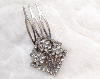 OOAK Vintage Authentic Art Deco Rhinestone Hair Comb - silver tone metal - Bridal -gift- WEDDING - Formal 1920s Art Deco - Bridesmaid gift