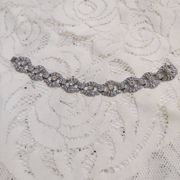 Stunning Vintage 1920s Art Deco Rhinestone Bracelet-silver tone metal-gatsby wedding-flapper bridesmaid-rhodium plated pot metal-wedding