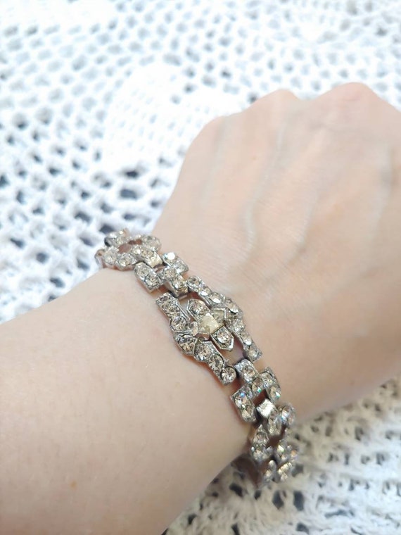 Stunning Vintage 1920s Art Deco Rhinestone Bracel… - image 2