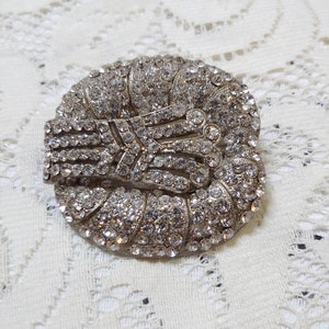 Vintage authentic 1920s art deco rhinestone brooch in silver tone pot metal-repurpose 1920s vintage-gatsby wedding-flapper hair piece-1930s image 1