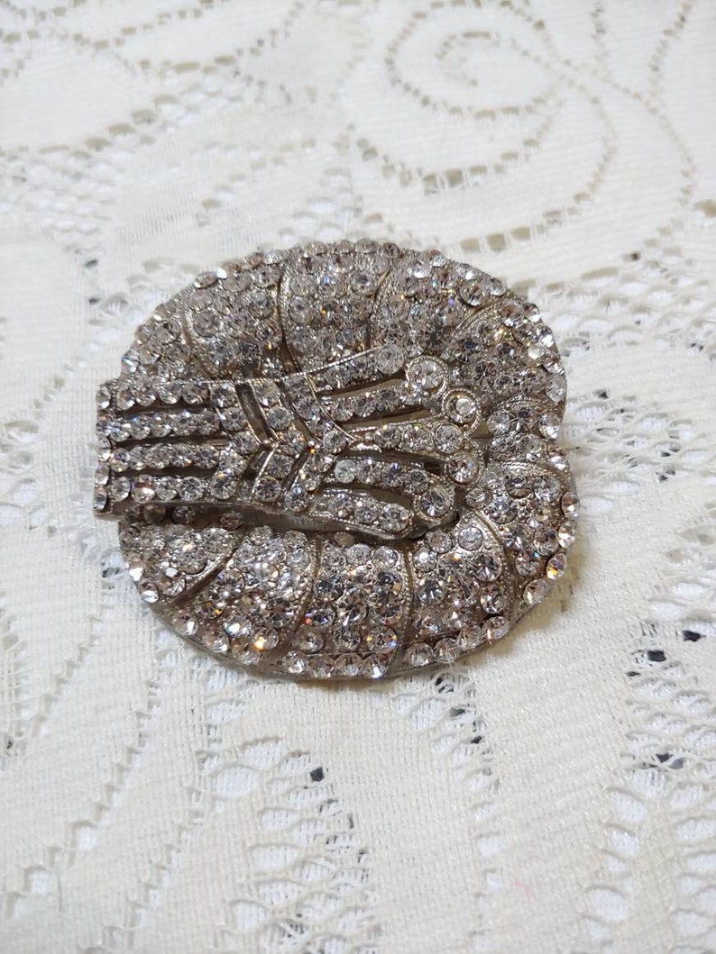 Vintage authentic 1920s art deco rhinestone brooch in silver tone pot metal-repurpose 1920s vintage-gatsby wedding-flapper hair piece-1930s image 1