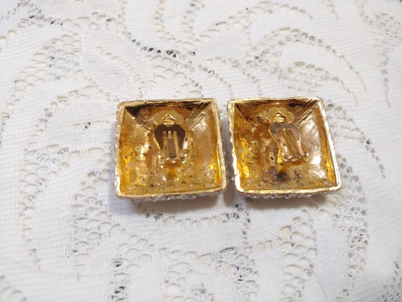 Stunning HUGE Vintage Gold Chunky Rhinestone Earr… - image 3