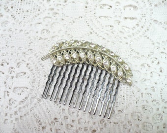 Authentic Vintage 1920s Art Deco Feather Motif RHINESTONE Hair Comb - silver tone pot metal  Gunmetal comb - GATSBY Bridal - Flapper Feather