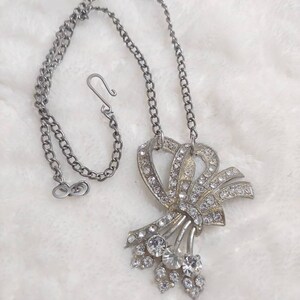 OOAK Vintage Art Deco Rhinestone brooch repurposed necklace-vintage gatsby-flapper-bridesmaid-1920s wedding-silver pot metal-large pendant