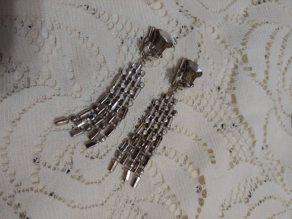 Stunning Vintage Silver Rhinestone Earrings - sil… - image 3