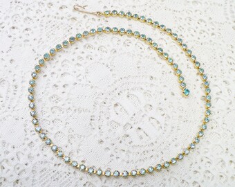 Vintage Baby BLUE RHINESTONE Gold Choker Necklace - Something Blue for the bride - gold tone metal setting - Bridal - Bridesmaid gift piece