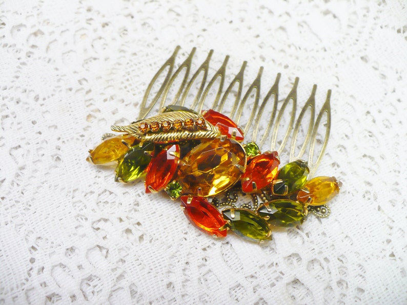 Vintage Fruit Salad Multi Color RHINESTONE Hair Comb Brooch - Etsy
