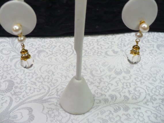 Vintage Faux PEARL-RHINESTONE and crystal earring… - image 4