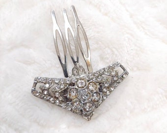 OOAK Vintage Authentic Art Deco Rhinestone Hair Comb - silver tone metal - Bridal -gift- WEDDING - Formal 1920s Art Deco - Bridesmaid gift