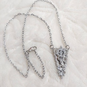 Vintage art deco rhinestone pendant style necklace-silver tone metal and chain-bridal necklace- chain-gatsby wedding-bridesmaid gift-flapper