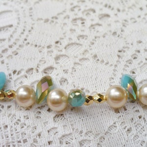 OOAK Vintage Hand Strung Ivory Pearl and Aqua/ocean Blue Spashed ...