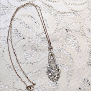A Gorgeous Authentic Vintage Art Deco Rhinestone Pendant Necklace-silver tone metal-gatsby wedding-flapper bridal-cosplay-bridesmaid gift