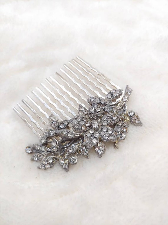 Vintage Bridal/Bride Rhinestone Art Deco Hair Comb OOAK Vintage Art Deco Navy Sapphire Rhinestone Hair Comb  main image 4