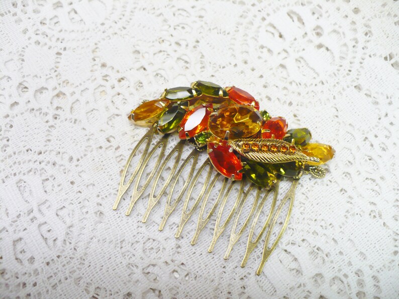 Vintage Fruit Salad Multi Color RHINESTONE Hair Comb Brooch - Etsy