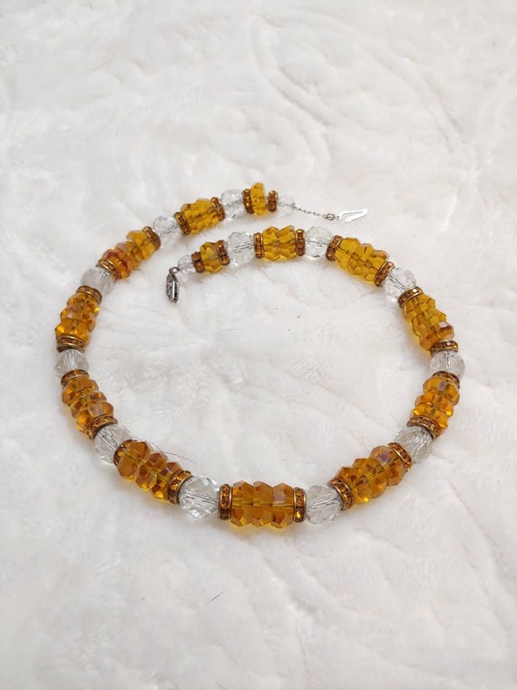 Stunning Vintage topaz and clear color crystal and