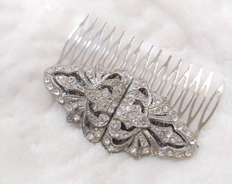 OOAK Vintage Authentic Art Deco Rhinestone Hair Comb - silver tone metal - Bridal -gift- WEDDING - Formal 1920s Art Deco - Bridesmaid gift