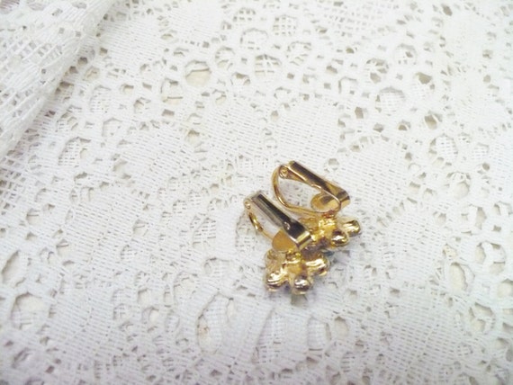 Vintage Gold Aqua and Clear RHINESTONE Clip On Ea… - image 3