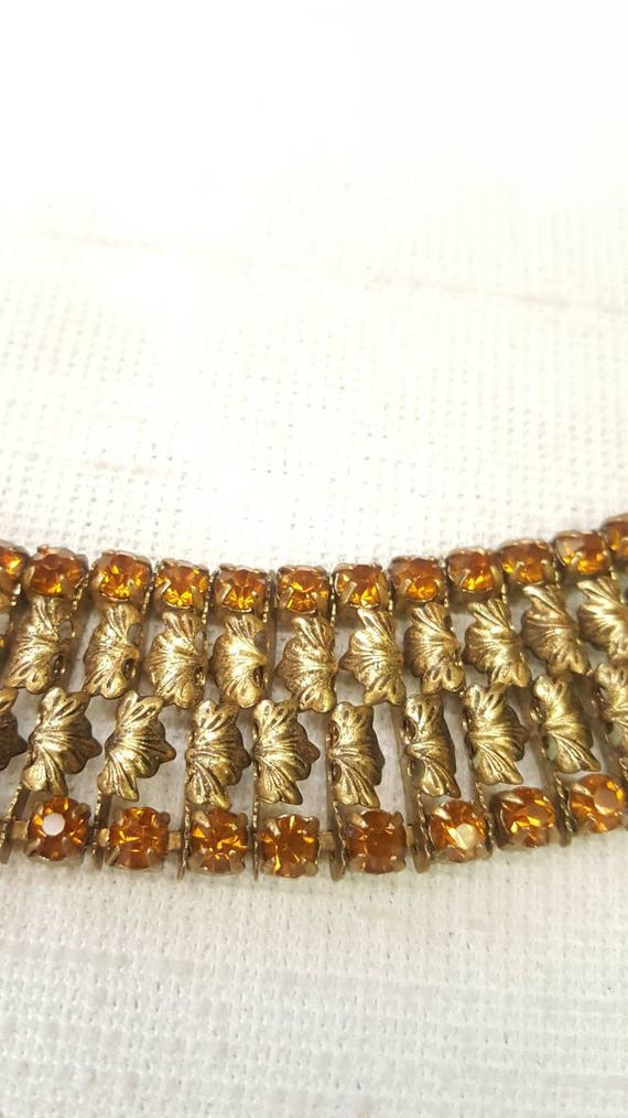 Authentic Vintage Topaz/Amber Color Rhinestone an… - image 2
