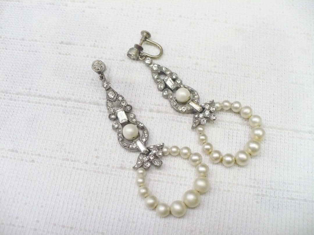 STUNNING RARE Authentic 1920s Art Deco Rhinestone and PEARL Earrings ...