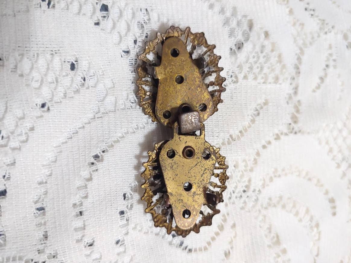Vintage Art Deco Rhinestone Bronze Tone Gold Gilt 2 Piece