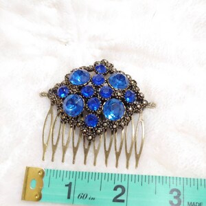 Vintage Stunning Authentic 1920s BLUE Rhinestone Art Deco Hair Comb gold gilt pot metal-GATSBY-1920s bridal-bridesmaid-something blue bride image 3