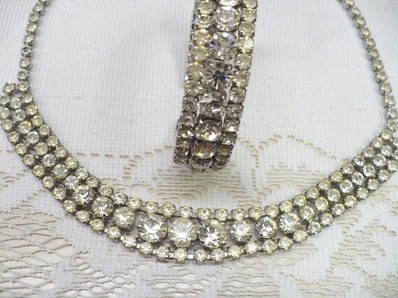 Lovely Vintage Rhinestone Bracelet and Necklace S… - image 2