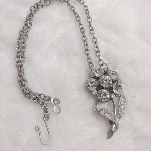 OOAK Vintage Art Deco Rhinestone brooch repurposed necklace-vintage gatsby-flapper-bridesmaid-1920s wedding-silver pot metal-large pendant