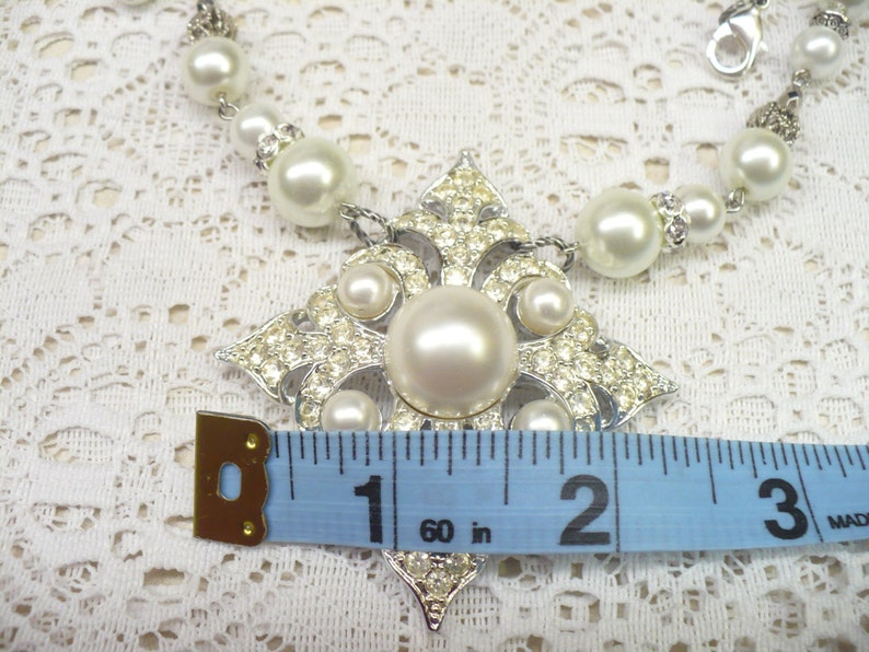 OOAK Vintage White PEARL Rhinestone Sarah Coventry Signed Necklace WEDDING piece white faux pearls Gift Bridesmaid-silver tone metal