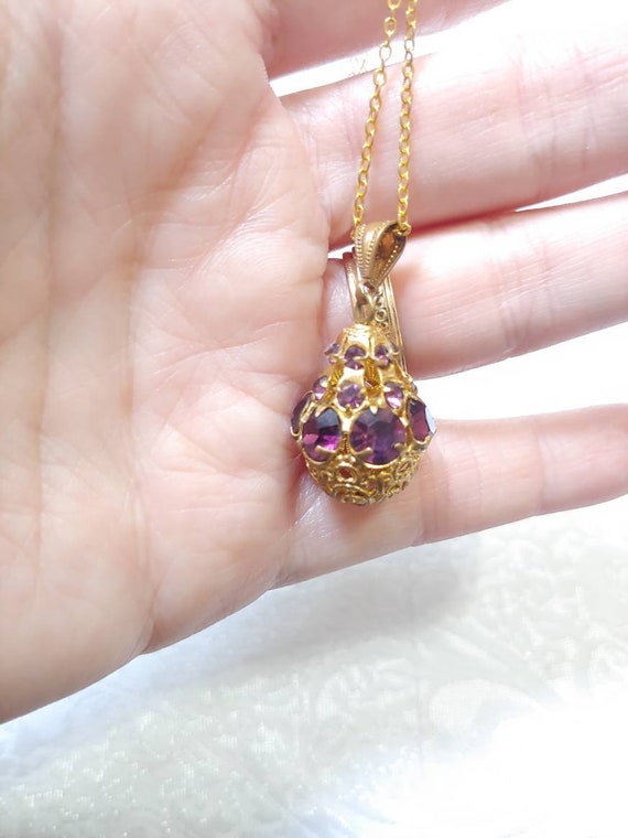 Vintage Stunning Antiqued Gold Pendant with PURPLE